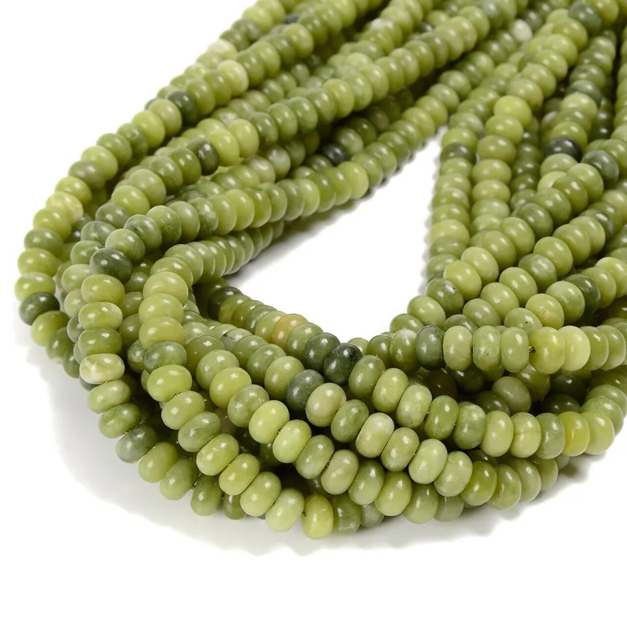 Natural Green Jade Smooth Rondelle Beads Size 5x8mm 15.5'' Strand